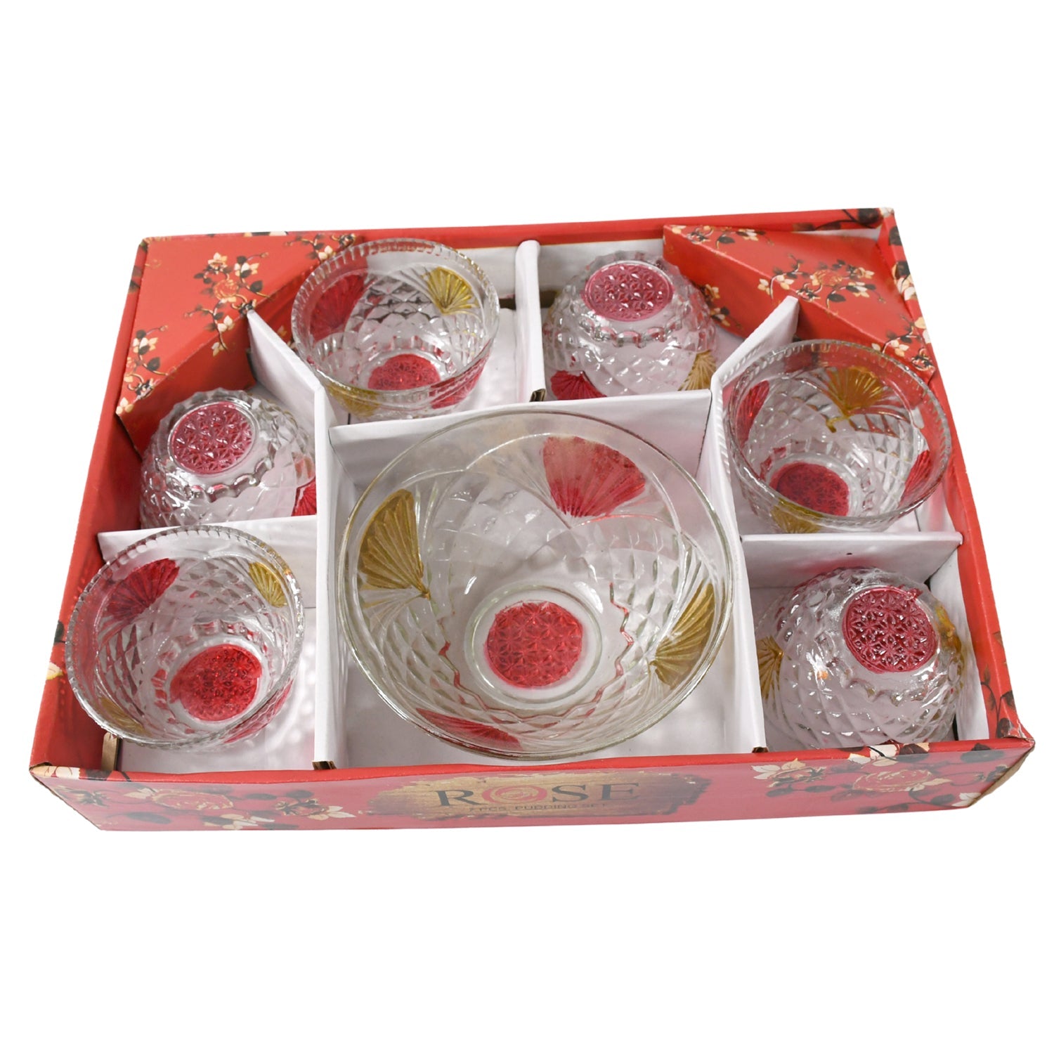 Rose glass Multipurpose Pudding / Dessert / Ice Cream Bowl Set for Home use, Home & Kitchen Serving Bowl for Sundae, Sweets, Snacks, Fruit, Pudding, Nuts or Dip, Serving Bowls 6 Medium & 1 Big Bowl (Set of 7 pc) Rose glass Multipurpose Pudding / Dessert / Ice Cream Bowl Set for Home use, Home & Kitchen Serving Bowl for Sundae, Sweets, Snacks, Fruit, Pudding, Nuts or Dip, Serving Bowls 6 Medium & 1 Big Bowl (Set of 7 pc)